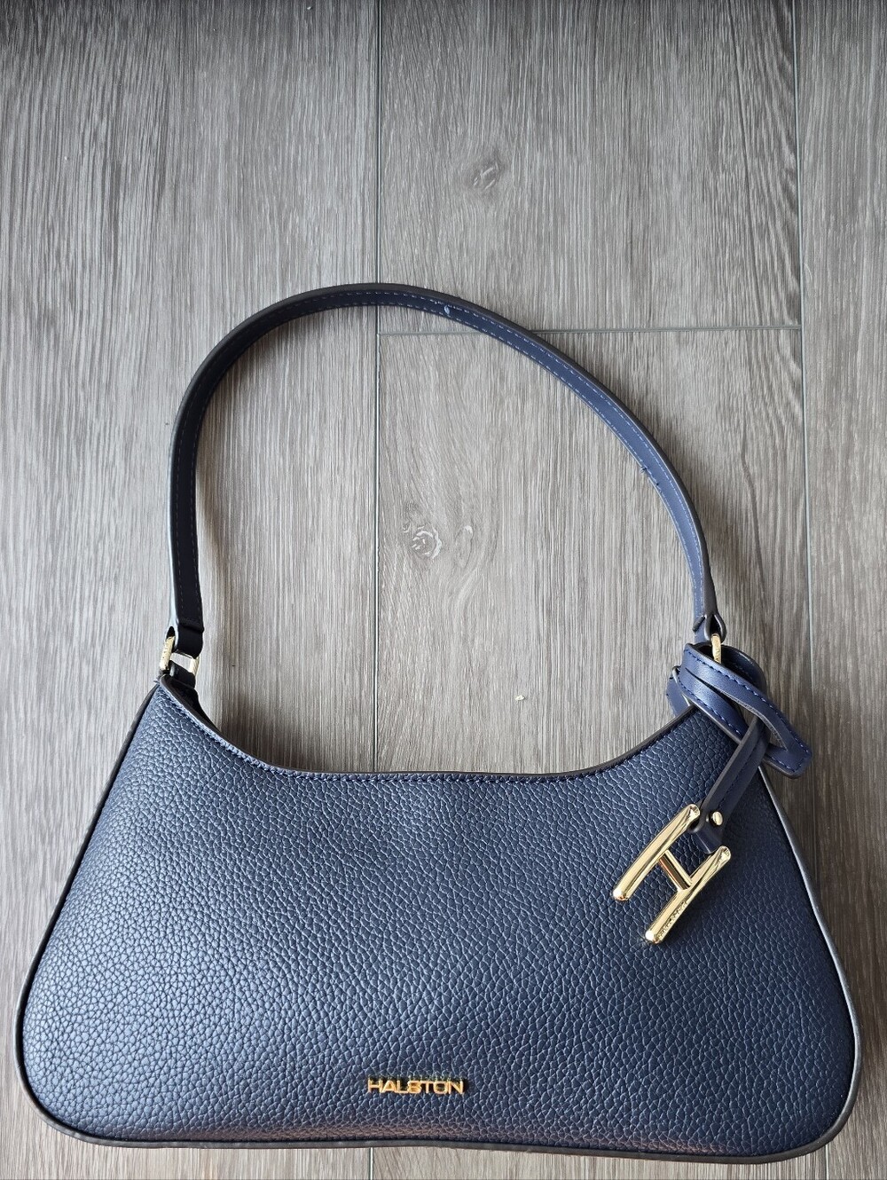 Halston Navy Vegan Leather Shoulder Bag Gold H Hardware Crossbody Convertible